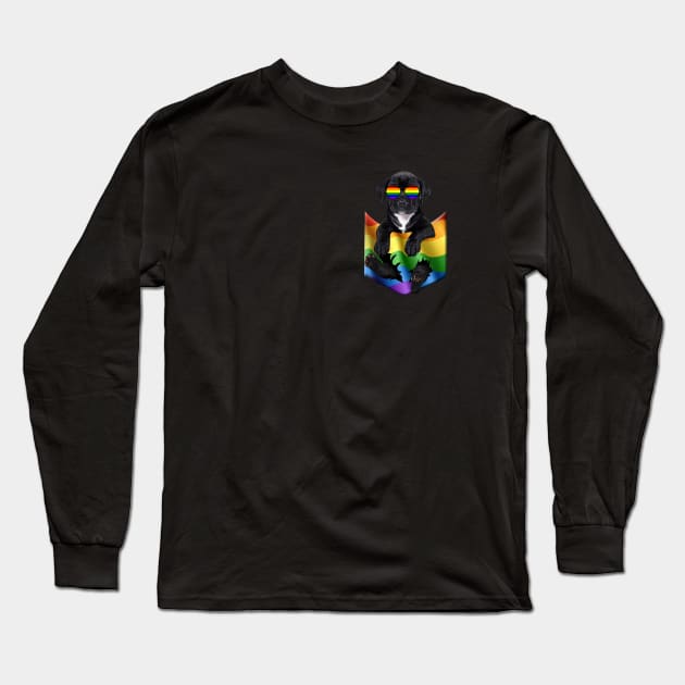 Pitbull In Pocket LGBT Pride Flag For Dog Lovers Long Sleeve T-Shirt by Terryeare